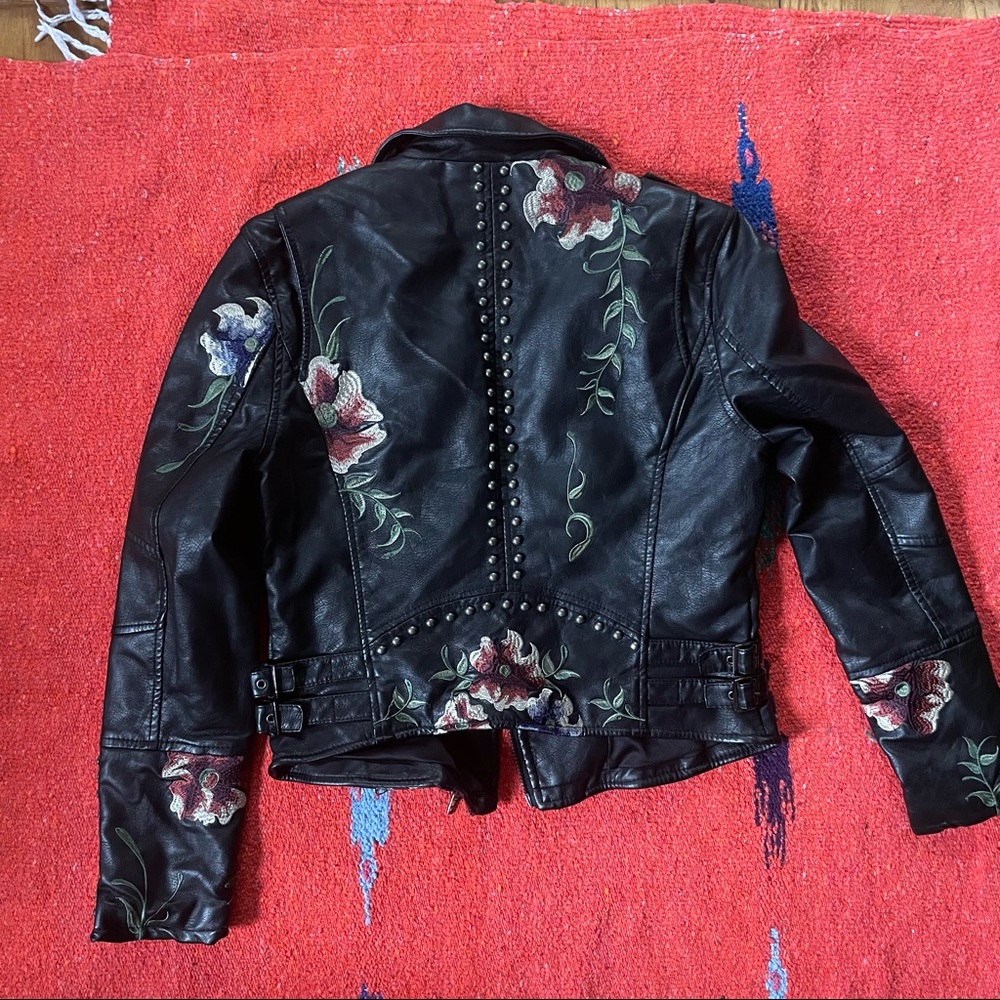 Vegan Leather Moto Jacket with beautiful Embroidery